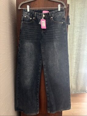 NWT Edikted Dark Wash Wide Leg Jeans - Black/Gray